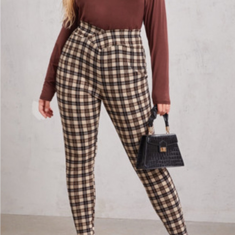 Plaid High-Waisted Pants